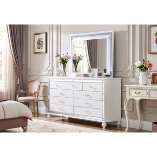 Sunvega Silver Mirror Framed 6-Drawer Dresser with Diamond Accent Handles