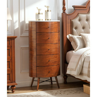 Sunvega Walnut Finish Modern Luxury Chest of Five Drawers with White Marble Top