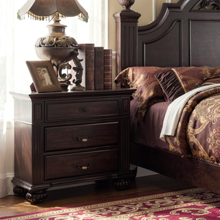 Sunvega Traditional Dark Walnut Solid Wood Nightstand with 3 Drawers and Antique Brass Handles