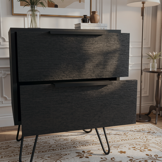 Sunvega Sleek Modern Nightstand with Hairpin Legs and Two Drawers for Storage