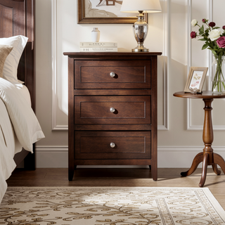 Sunvega Transitional Oak Nightstand With Three Drawers For Bedroom