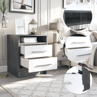 Sunvega Smokey Oak and White 2-Drawer 1-Shelf Rectangle Nightstand with Storage