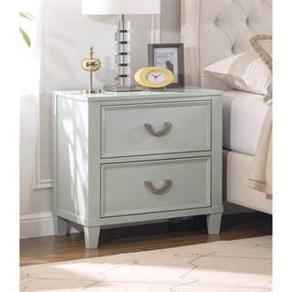 Sunvega White Transitional 2-Drawer Nightstand with Chrome Hanging Pulls