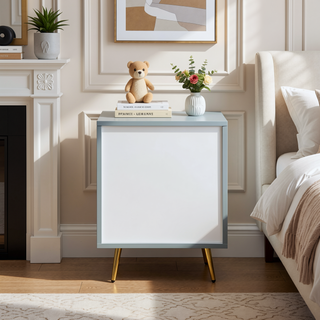 Sunvega Gaines Gray High Gloss Finish Nightstand with 2 Storage Drawers and Metal Legs