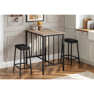 Sunvega 3-Piece Counter Height Dining Set with Brown Laminate Table and Black Metal Legs