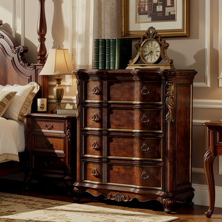 Sunvega Dark Walnut Wood Chest with Five Spacious Drawers for Traditional Style