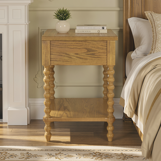 Sunvega Solid Wood Frame Nightstand with 2 Drawers in Camel Oak Finish