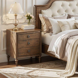 Sunvega Reclaimed Oak Nightstand with 3 Spacious Felt-Lined Storage Drawers
