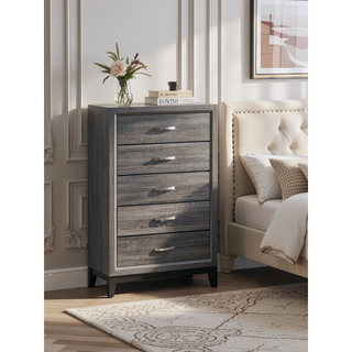 Sunvega White Laminate Nightstand with Wood Grain Detailing and Two Spacious Drawers