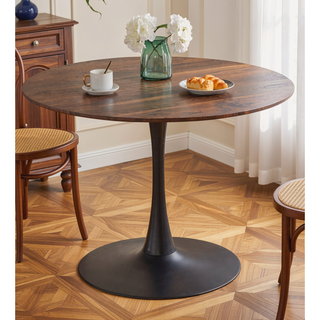 Sunvega 42.1 Inch Round Oak MDF Top Pedestal Dining Table for 4-6 People