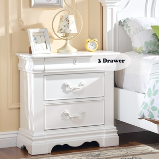 Sunvega White 3-Drawer Nightstand with Hidden Storage and Felt Lined Top Drawer