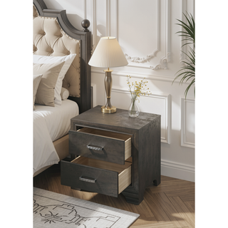 Sunvega Gray Finish Nightstand with Two Spacious Drawers and Refined Handles
