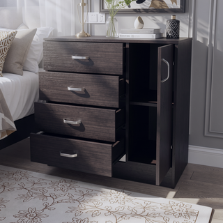 Sunvega Wenge 4-Drawer Dresser with Side Cabinet in Rich Dark Wood Grain Finish