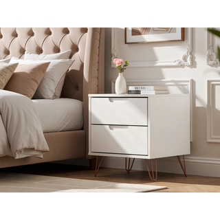 Sunvega Mid-Century Modern Nightstand with Spacious Drawers and Metal Legs