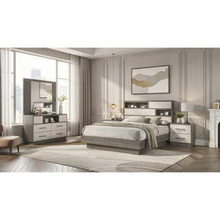 Sunvega Modern Two-Tone Wood Nightstand with Two Spacious Storage Drawers
