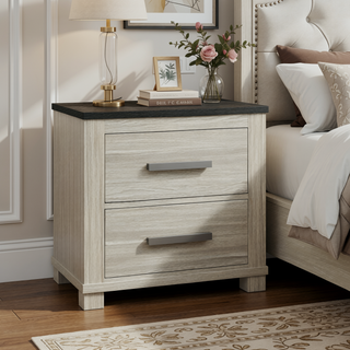 Sunvega Augusta Brown Nightstand with Dark Top Finish and Two Spacious Drawers