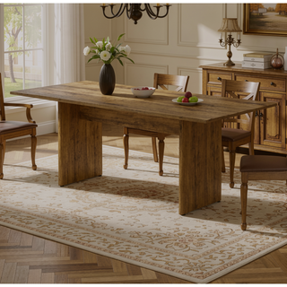 Sunvega Modern Rustic Style Dining Table with Wood-Grain Details for 6