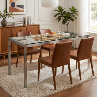 Sunvega Fuji Contemporary Dining Table with Clear Glass Top and Stainless Steel Legs