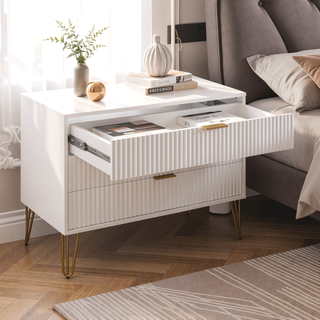Sunvega Modern Glam Dresser with Gold Metal Handles and Splayed Legs for Bedroom