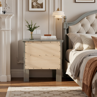Sunvega Elegant Silver Champagne Nightstand with Two Drawers for Bedroom Storage