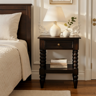 Sunvega Vienna Solid Mango Wood Nightstand with One Drawer in Winewood Oak Finish