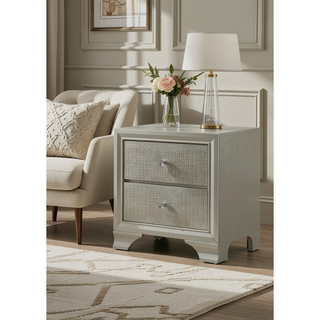 Sunvega Modern Glam Two Drawer Nightstand with Embossed Crocodile Pattern and Champagne Finish
