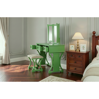 Sunvega Black Modern Bedroom Vanity Set with Stool Foldable Mirror and Drawers