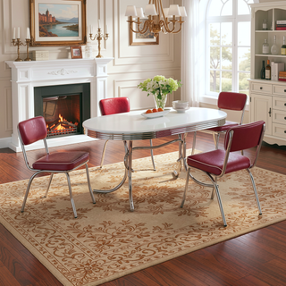 Sunvega White and Chrome Oval Dining Table with Sturdy Retro Base for Elegant Dining