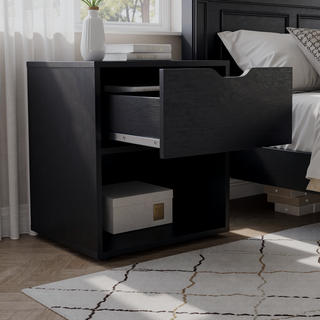 Sunvega Altheimer Bedroom Nightstand with Open Shelf and Drawer