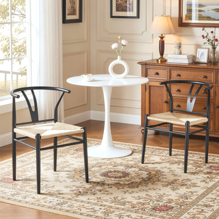 Sunvega Modern Iron Wishbone Dining Chair with Woven Seat for Multiple Styles