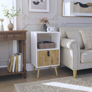 Sunvega Modern White Macadamia Tall Nightstand with Spacious Drawer and Open Storage