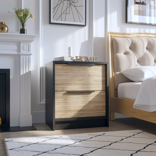 Sunvega 18 Inch High Modern Nightstand with Two Drawers and Metal Hardware