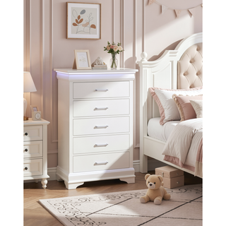 Sunvega White 2 Drawer Nightstand with Spacious Storage and LED Lighting