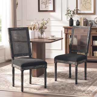 Sunvega French Country Dining Chairs with Upholstered Seats and Weathered Finish