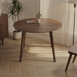 Sunvega Mid-Century Modern Solid Wood Dining Table with Brown Stain Finish