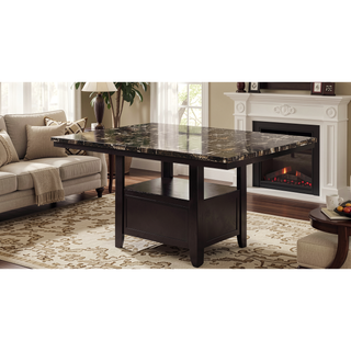 Sunvega Contemporary Brown Faux Marble Rectangular Dining Table with Storage Shelves