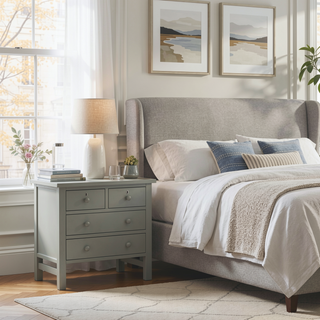 Sunvega Antique White Nightstand with 4 Drawers and Faux Keyhole Accents