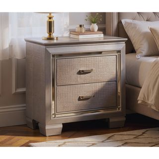 Sunvega Contemporary White High Gloss Lacquer Nightstand with Chrome Handles and USB Charger
