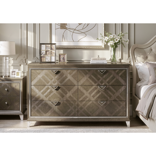 Sunvega Skylar Dark Champagne Finish Nightstand with Two Spacious Embossed Drawers
