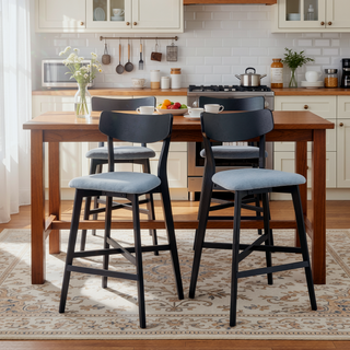 Sunvega Set of 2 Modern Upholstered Bar Chairs with Backrest and Footrest