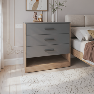 Sunvega 27 Inch High Three Drawer Dresser with Open Shelf for Bedroom