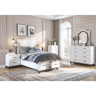 Sunvega White and Metallic Gray Nightstand with 2 Dovetail Drawers for Bedroom