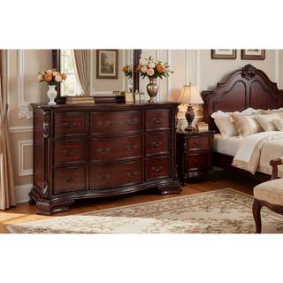 Sunvega Traditional Formal Style Nightstand with Genuine Marble Top and Three Drawers