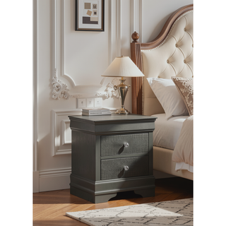 Sunvega Blaze Modern White Wood Nightstand with Two Drawers and Textured Finish