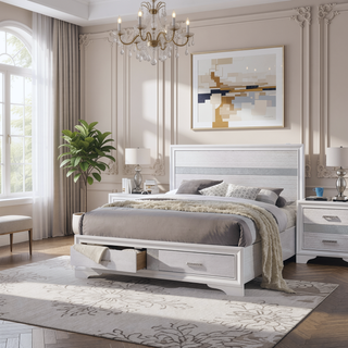 Sunvega Annie White 9-Drawer Dresser with Glittery Front Panel and Hidden Jewelry Drawer