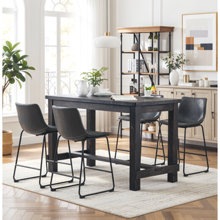 Sunvega Antique Wood Finished Counter Height Dining Set with Four PU Leather Chairs