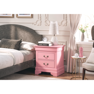 Sunvega Charming Pink Traditional Nightstand with Two Drawers for Bedroom