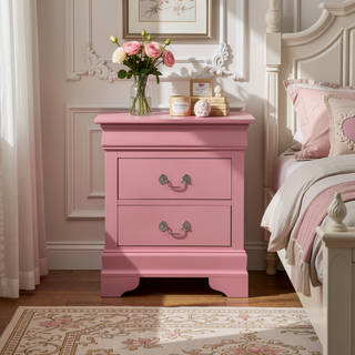 Sunvega Traditional Nightstand in Charming Pink for No Assembly Required