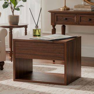 Sunvega Walnut Modern Minimalist Bedside Table Set with Storage Drawer