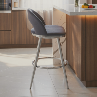 Sunvega Swivel Bar Stool with Gray Faux Leather Upholstery and Brushed Steel
